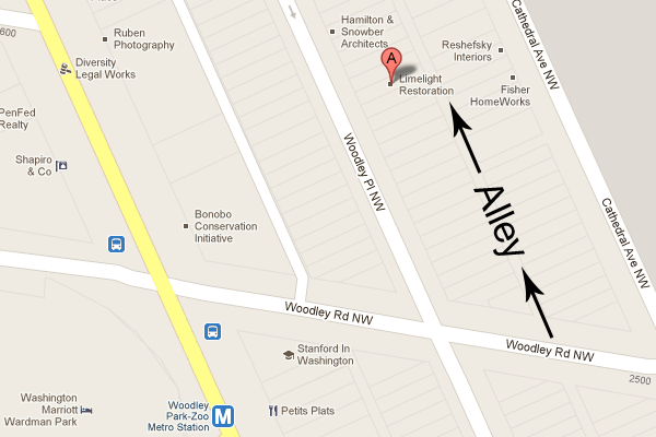 Map showing Limelight Restoration at 2731 Woodley Place NW, Washington, DC