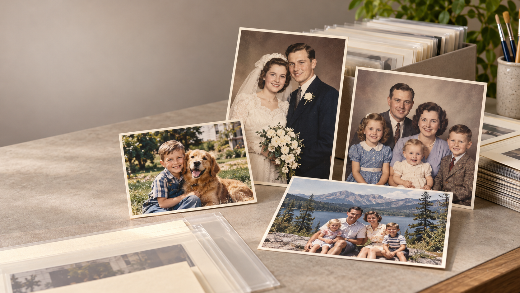Fully restored family photographs ready for preservation